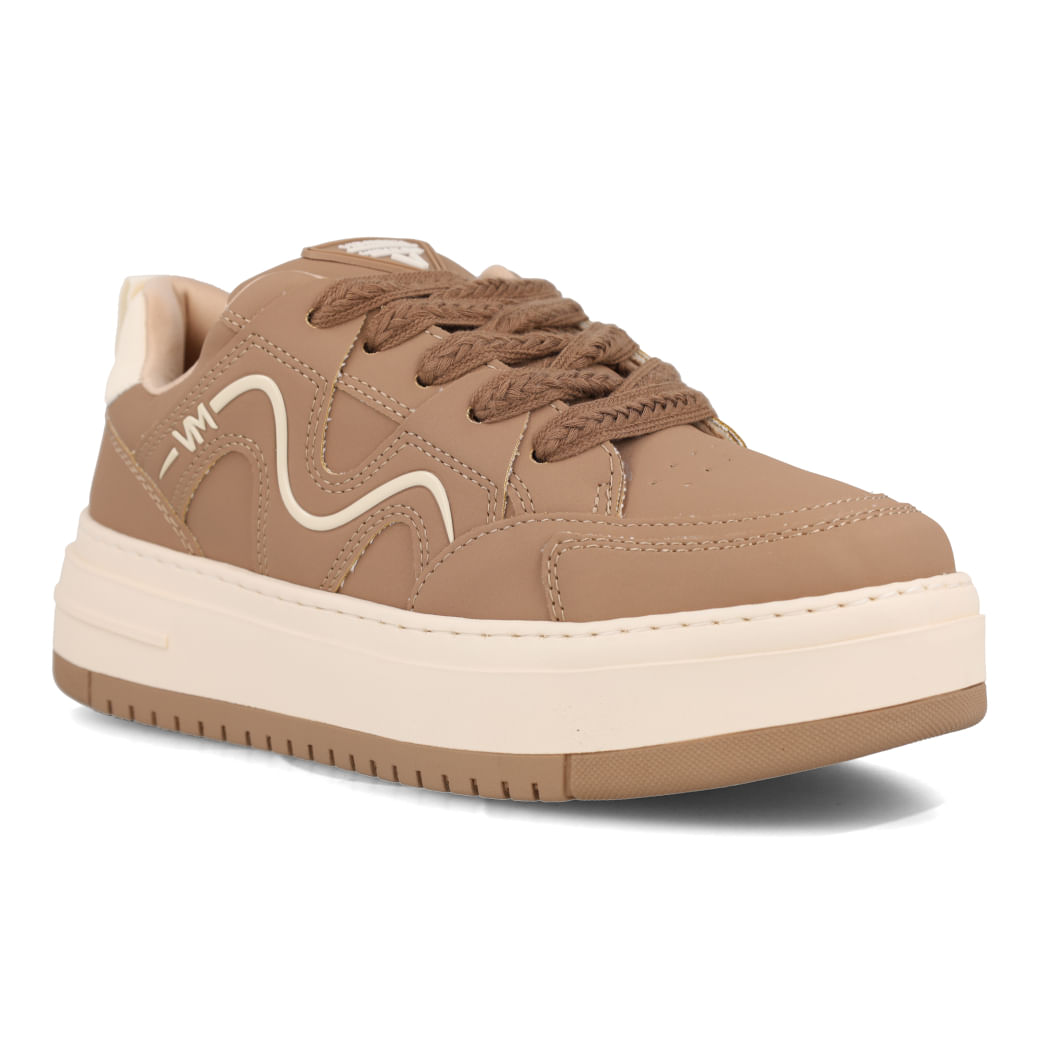 Tênis casual feminino Via Marte nobuck marrom claro vista lateral para ajuste
